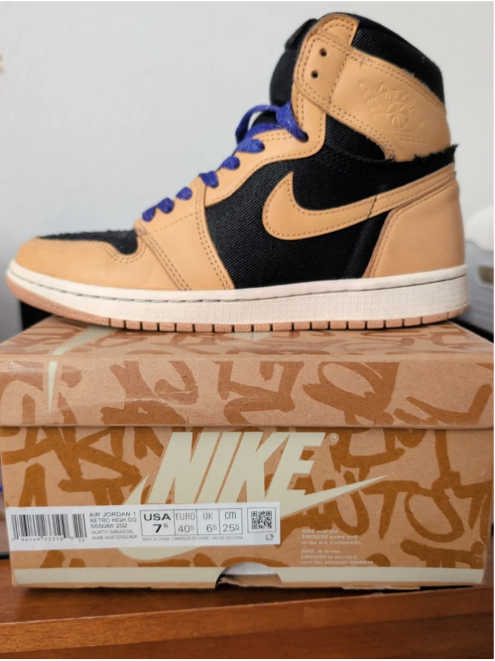 Jordan 1 Retro High OG Heirloom Vachetta Tan Black Denim